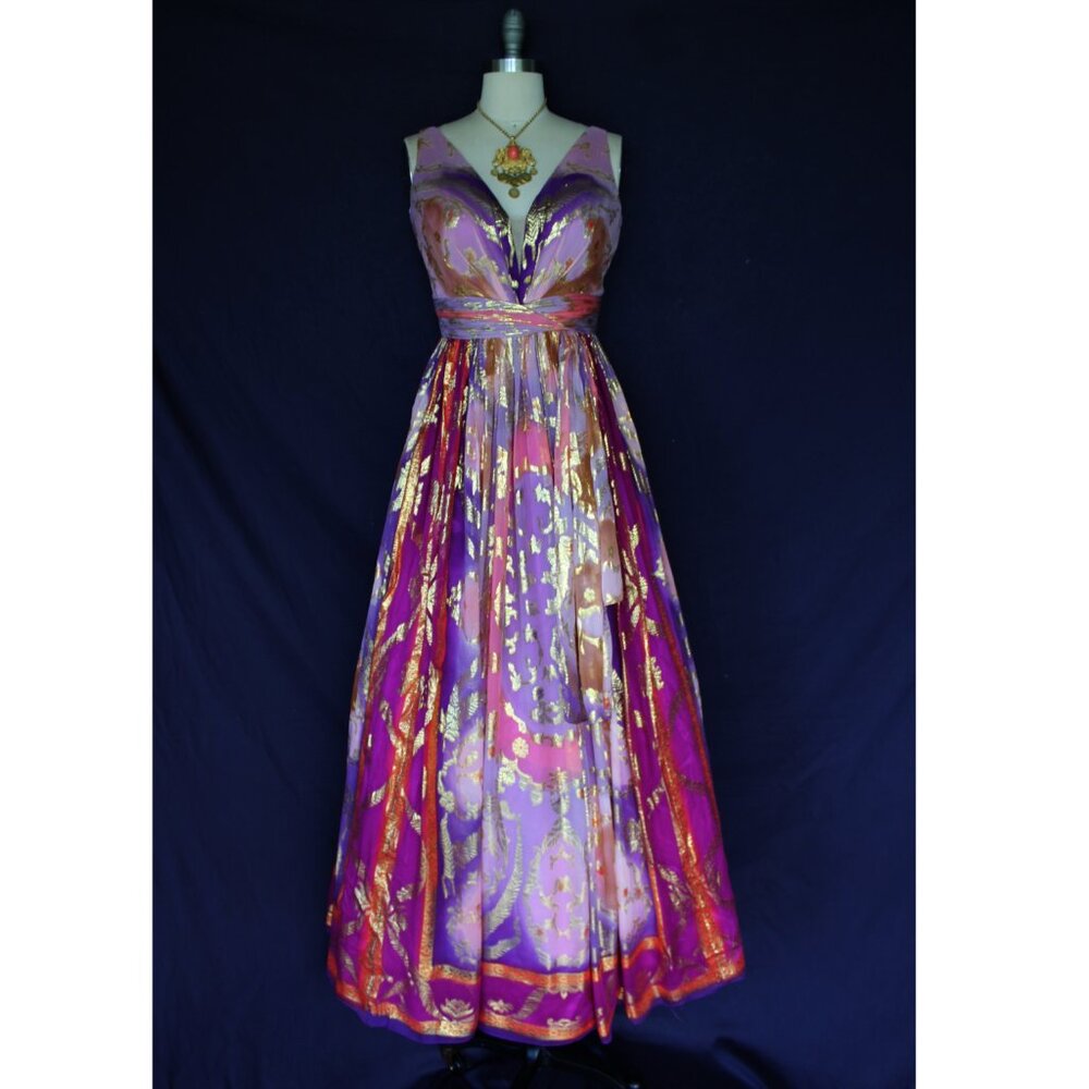 Elegant Purple and Gold Evening Gown - Picture 2 of 11